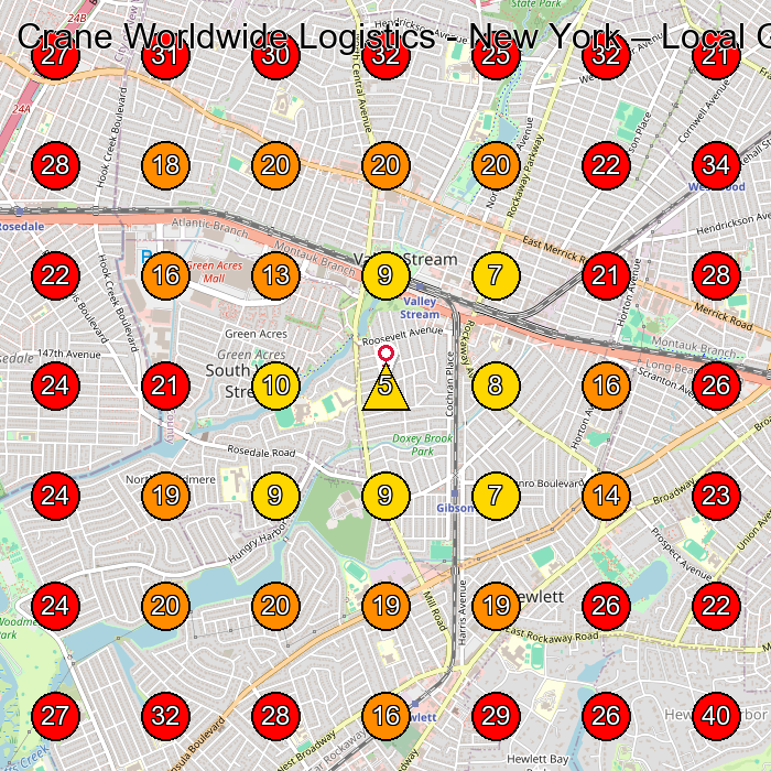 Crane Worldwide Logistics - New York GeoGrid visibility map for Shipping And Mailing Service in Lynbrook